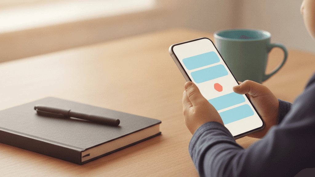 Kendi yaptığı mobil uygulamayı telefonda test eden çocuk