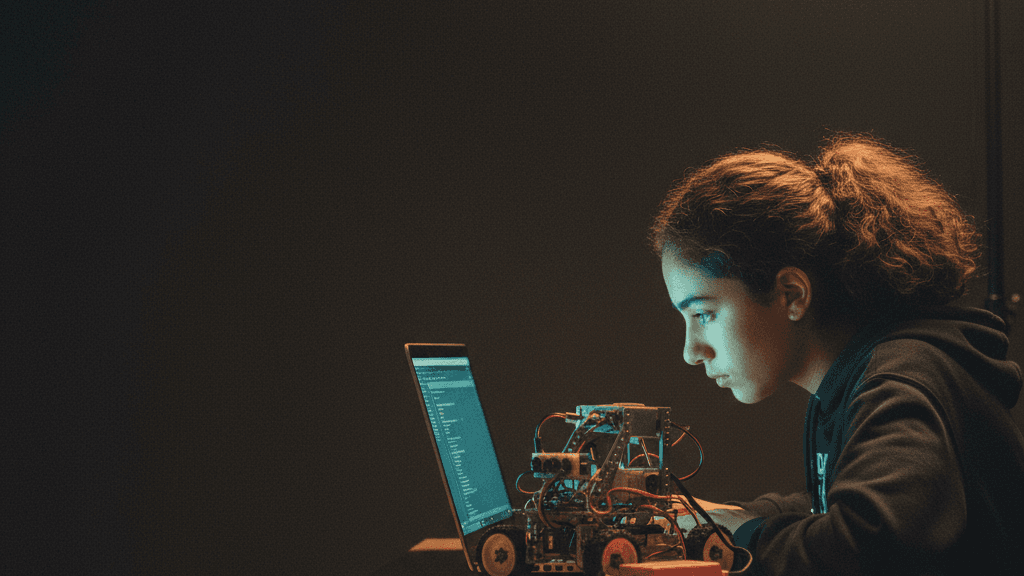 Çok sensörlü robotik platformu C++ ile programlayan ileri seviye öğrenci