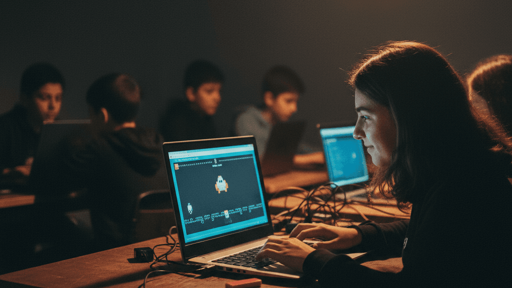 Python ve Pygame ile kendi oyununu kodlayan ortaokul-lise çağındaki öğrenci