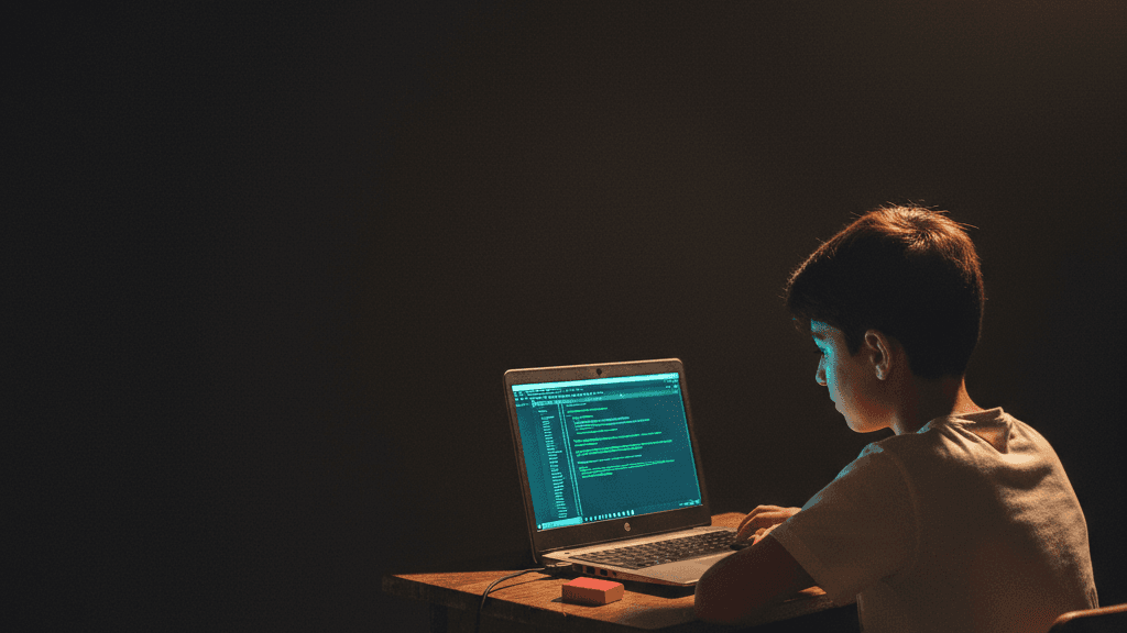 Python kod editöründe ilk programını yazan ortaokul-lise çağındaki öğrenci