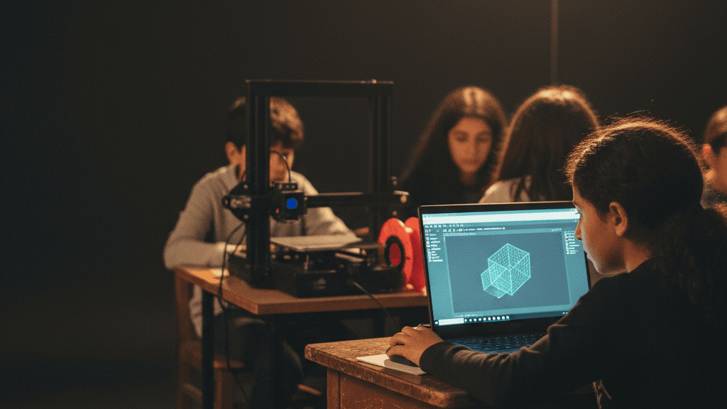 Tinkercad'de üç boyutlu nesne tasarlayan öğrenci, ekranda 3B model